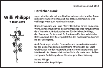 Traueranzeige von Willi Philipps von Marbacher Zeitung