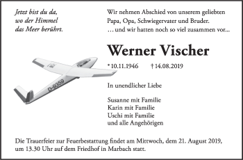 Traueranzeige von Werner Vischer von Marbacher Zeitung