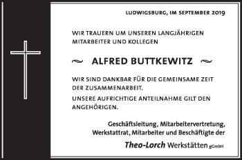 Traueranzeige von Alfred Buttkewitz von Marbacher Zeitung