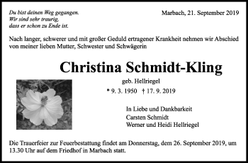 Traueranzeige von Christina Schmidt-Kling von Marbacher Zeitung