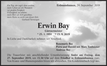 Traueranzeige von Erwin Bay von Marbacher Zeitung