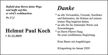 Traueranzeige von Helmut Paul Koch von Marbacher Zeitung