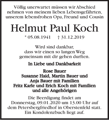 Traueranzeige von Helmut Paul Koch von Marbacher Zeitung