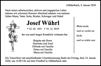 Traueranzeige von Josef Wührl von Marbacher Zeitung