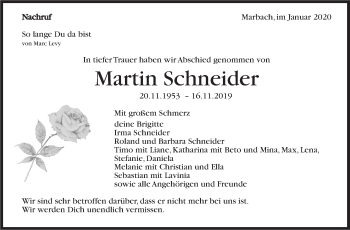 Traueranzeige von Martin Schneider von Marbacher Zeitung