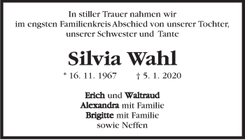 Traueranzeige von Silvia Wahl von Marbacher Zeitung