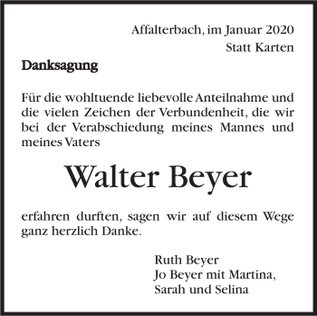 Traueranzeige von Walter Beyer von Marbacher Zeitung