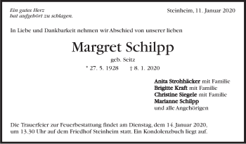 Traueranzeige von Margret Schilpp von Marbacher Zeitung