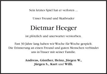 Traueranzeige von Dietmar Heeger von Marbacher Zeitung