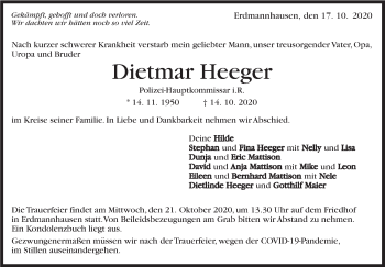 Traueranzeige von Dietmar Heeger von Marbacher Zeitung