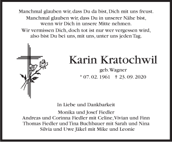 Traueranzeige von Karin Kratochwil von Marbacher Zeitung