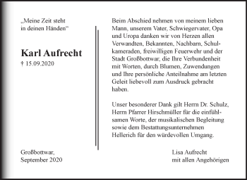 Traueranzeige von Karl Aufrecht von Marbacher Zeitung
