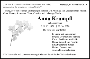 Traueranzeige von Anna Krampfl von Marbacher Zeitung