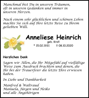 Traueranzeige von Anneliese Heinrich von Marbacher Zeitung