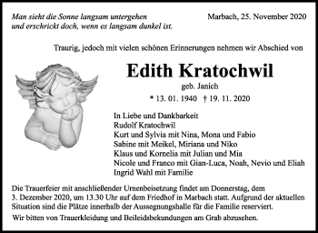Traueranzeige von Edith Kratochwil von Marbacher Zeitung