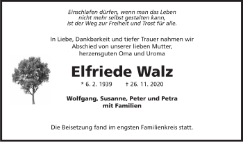Traueranzeige von Elfriede Walz von Marbacher Zeitung