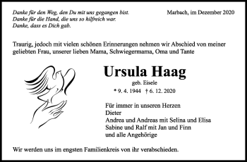Traueranzeige von Ursula Haag von Marbacher Zeitung