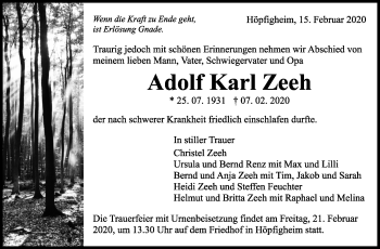 Traueranzeige von Adolf Karl Zeeh von Marbacher Zeitung