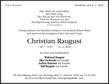 Traueranzeige von Christian Raugust von Marbacher Zeitung