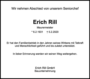 Traueranzeige von Erich Rill von Marbacher Zeitung