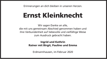 Traueranzeige von Ernst Kleinknecht von Marbacher Zeitung