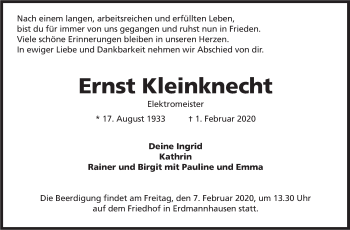 Traueranzeige von Ernst Kleinknecht von Marbacher Zeitung