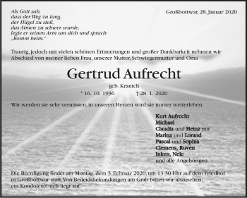 Traueranzeige von Gertrud Aufrecht von Marbacher Zeitung