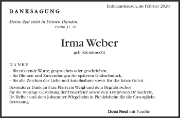 Traueranzeige von Irma Weber von Marbacher Zeitung