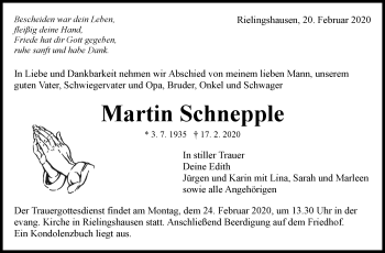 Traueranzeige von Martin Schnepple von Marbacher Zeitung