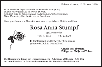 Traueranzeige von Rosa Anna Stumpf von Marbacher Zeitung