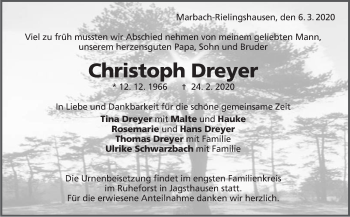 Traueranzeige von Christoph Dreyer von Marbacher Zeitung