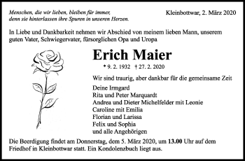 Traueranzeige von Erich Maier von Marbacher Zeitung