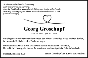 Traueranzeige von Georg Groschupf von Marbacher Zeitung