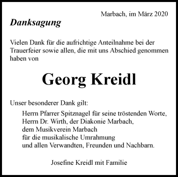 Traueranzeige von Georg Kreidl von Marbacher Zeitung