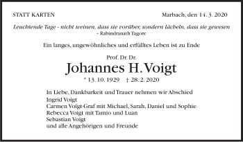 Traueranzeige von Johannes H. Voigt von Marbacher Zeitung