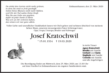 Traueranzeige von Josef Kratochwil von Marbacher Zeitung