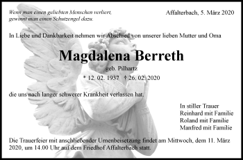 Traueranzeige von Magdalena Berreth von Marbacher Zeitung
