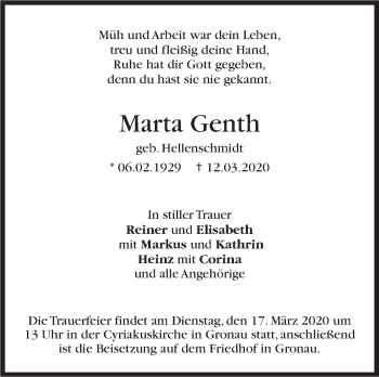 Traueranzeige von Marta Genth von Marbacher Zeitung