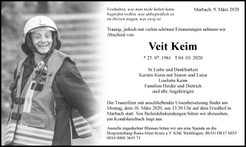 Traueranzeige von Veit Keim von Marbacher Zeitung
