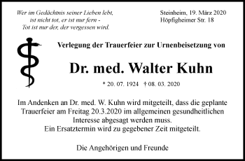 Traueranzeige von Walter Kuhn von Marbacher Zeitung
