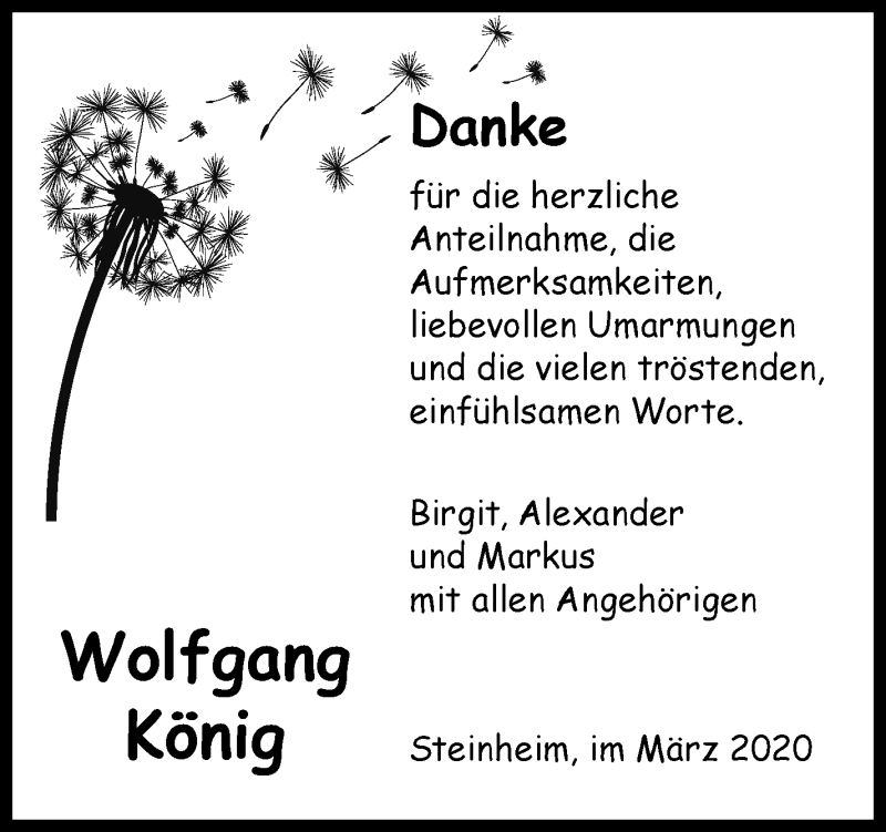  Traueranzeige für Wolfgang König vom 07.03.2020 aus Marbacher Zeitung