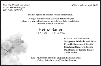 Traueranzeige von Heinz Bauer von Marbacher Zeitung