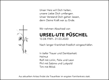 Traueranzeige von Ursel-Ute Püschel von Marbacher Zeitung