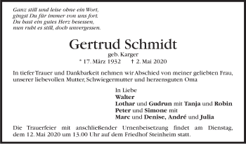 Traueranzeige von Gertrud Schmidt von Marbacher Zeitung