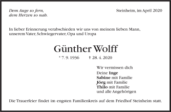 Traueranzeige von Günther Wolff von Marbacher Zeitung