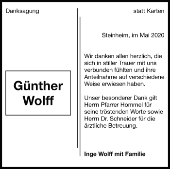Traueranzeige von Günther Wolff von Marbacher Zeitung