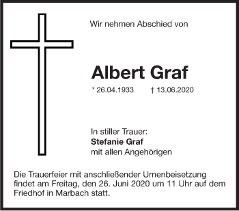 Traueranzeige von Albert Graf von Marbacher Zeitung