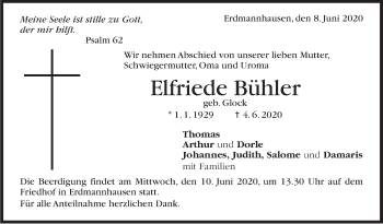 Traueranzeige von Elfriede Bühler von Marbacher Zeitung