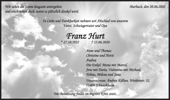 Traueranzeige von Franz Hurt von Marbacher Zeitung