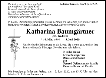 Traueranzeige von Katharina Baumgärtner von Marbacher Zeitung